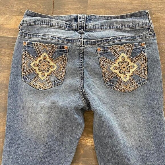 Vintage Y2k LEI Low rise Womens Size 9 Blue Jeans Emellished Pocket Boot - Picture 1 of 7